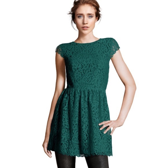 H&M Divided forest green floral lace dress, Size 4 - Picture 3 of 13